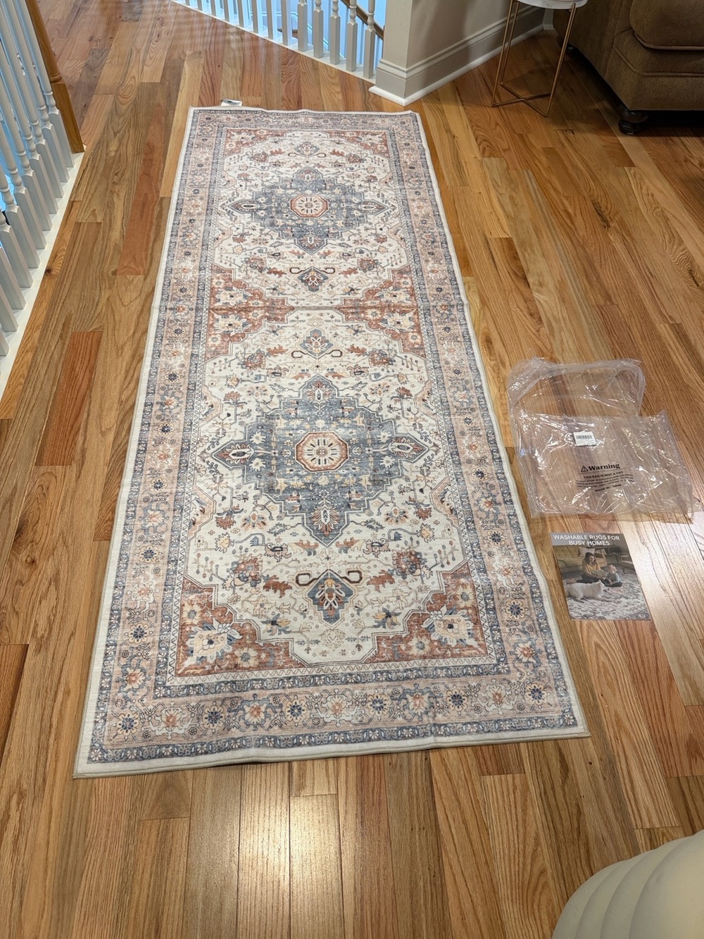 Classic Medallion Non-Slip Runner Rug in Cream, Blue, and Rust - Home Accent - Picture 10 of 11